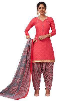 Women's Pink & Grey Cotton Printed Readymade Patiyala Suit Set 1