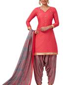 Women's Pink & Grey Cotton Printed Readymade Patiyala Suit Set