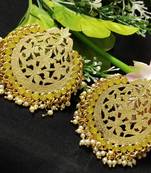 Ethnic Indian Bollywood Chandbali Yellow Pearl Kundan Earrings Set