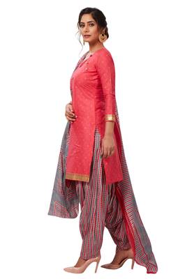 Women's Pink & Grey Cotton Printed Readymade Patiyala Suit Set 3