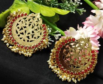 Ethnic Indian Bollywood Chandbali Red Pearl Kundan Earrings Set 1