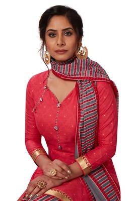 Women's Pink & Grey Cotton Printed Readymade Patiyala Suit Set 4