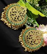 Ethnic Indian Bollywood Chandbali Mint Green Pearl Kundan Earrings Set