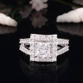 Cubic Zirconia Rhodium Plated Engagement Finger Ring 5
