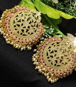 Ethnic Indian Bollywood Chandbali Pink Pearl Kundan Earrings Set