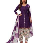 Women's Purple & Off White Cotton Printed Readymade Patiyala Suit Set