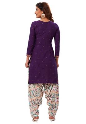 Women's Purple & Off White Cotton Printed Readymade Patiyala Suit Set 2