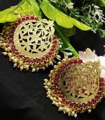 Ethnic Indian Bollywood Chandbali Ruby Pink Pearl Kundan Earrings Set