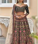 Navy Blue Embroidered
 Velvet Semi Stitched Lehenga