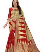 Red Woven Cotton Silk Saree With Blouse