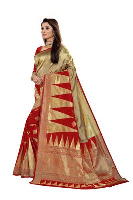 Red Woven Cotton Silk Saree With Blouse 2