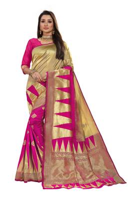 Pink Woven Cotton Silk Saree With Blouse 1