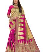Pink Woven Cotton Silk Saree With Blouse