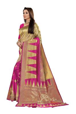 Pink Woven Cotton Silk Saree With Blouse 2