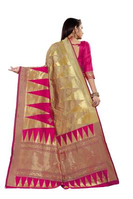 Pink Woven Cotton Silk Saree With Blouse 3