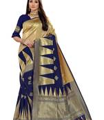 Navy Blue Woven Cotton Silk Saree With Blouse