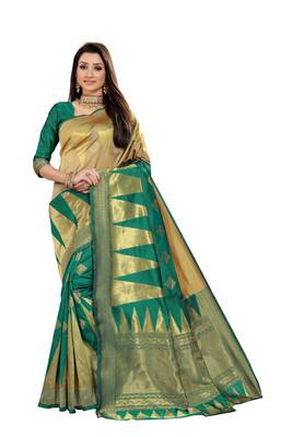 Green Woven Cotton Silk Saree With Blouse 1