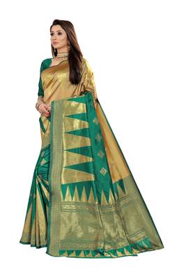 Green Woven Cotton Silk Saree With Blouse 2
