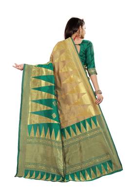 Green Woven Cotton Silk Saree With Blouse 3