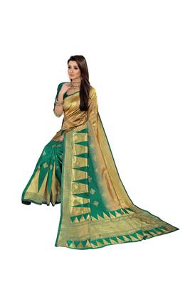 Green Woven Cotton Silk Saree With Blouse 4