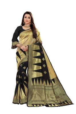 Black Woven Cotton Silk Saree With Blouse 1