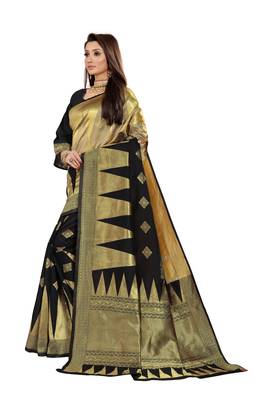 Black Woven Cotton Silk Saree With Blouse 2