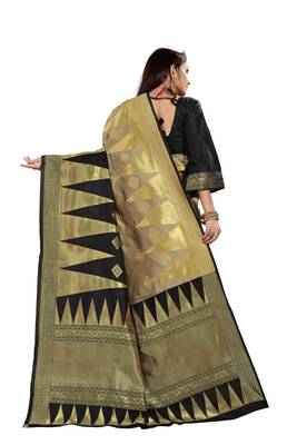 Black Woven Cotton Silk Saree With Blouse 3