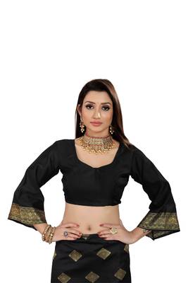 Black Woven Cotton Silk Saree With Blouse 5
