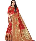 Red Woven Cotton Silk Saree With Blouse