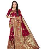 Maroon Woven Cotton Silk Saree With Blouse