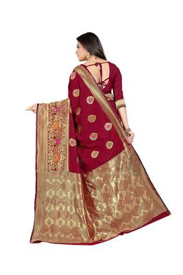 Maroon Woven Cotton Silk Saree With Blouse 3