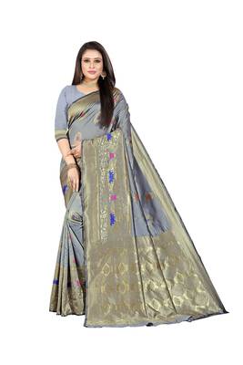 Grey Woven Cotton Silk Saree With Blouse 1