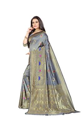 Grey Woven Cotton Silk Saree With Blouse 2