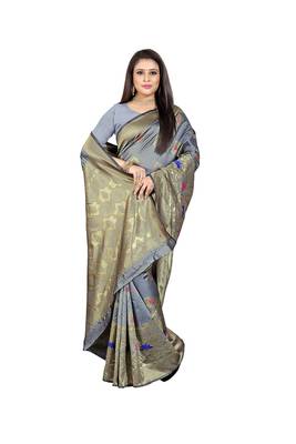 Grey Woven Cotton Silk Saree With Blouse 4