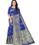 Blue Woven Cotton Silk Saree With Blouse