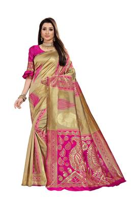 Pink Woven Cotton Silk Saree With Blouse 1