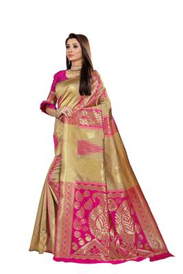 Pink Woven Cotton Silk Saree With Blouse 2