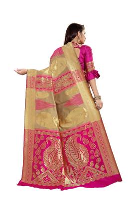 Pink Woven Cotton Silk Saree With Blouse 3