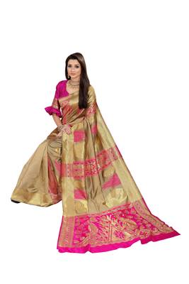 Pink Woven Cotton Silk Saree With Blouse 4