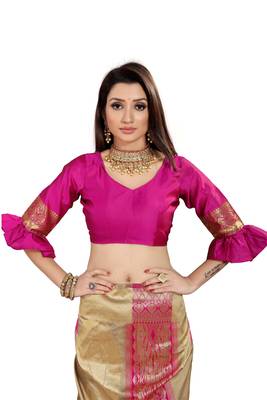 Pink Woven Cotton Silk Saree With Blouse 5