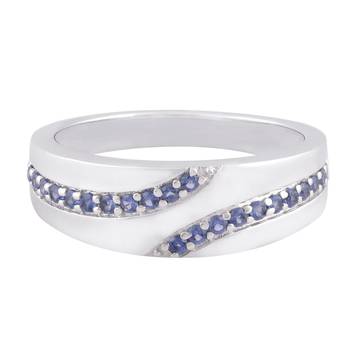 Blue Cubic Zirconia Rhodium Plated Band Ring Women Ring 1