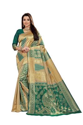 Green Woven Cotton Silk Saree With Blouse 1