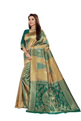 Green Woven Cotton Silk Saree With Blouse 2
