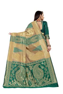 Green Woven Cotton Silk Saree With Blouse 3