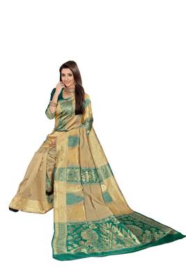 Green Woven Cotton Silk Saree With Blouse 4