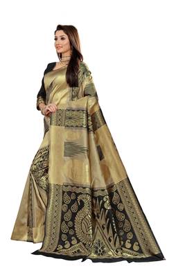 Black Woven Cotton Silk Saree With Blouse 2