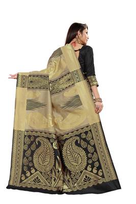 Black Woven Cotton Silk Saree With Blouse 3
