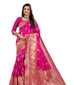 Pink Woven Cotton Silk Saree With Blouse