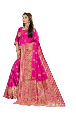 Pink Woven Cotton Silk Saree With Blouse 2