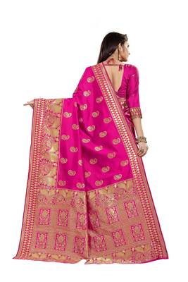 Pink Woven Cotton Silk Saree With Blouse 3